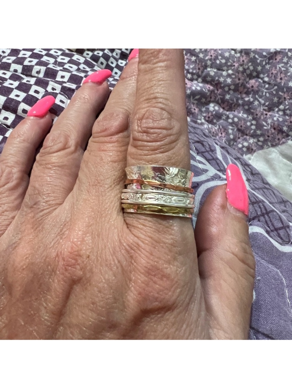 Spinner Mixed Metal Textured Band Ring - Gold, Rose Gold, Silver